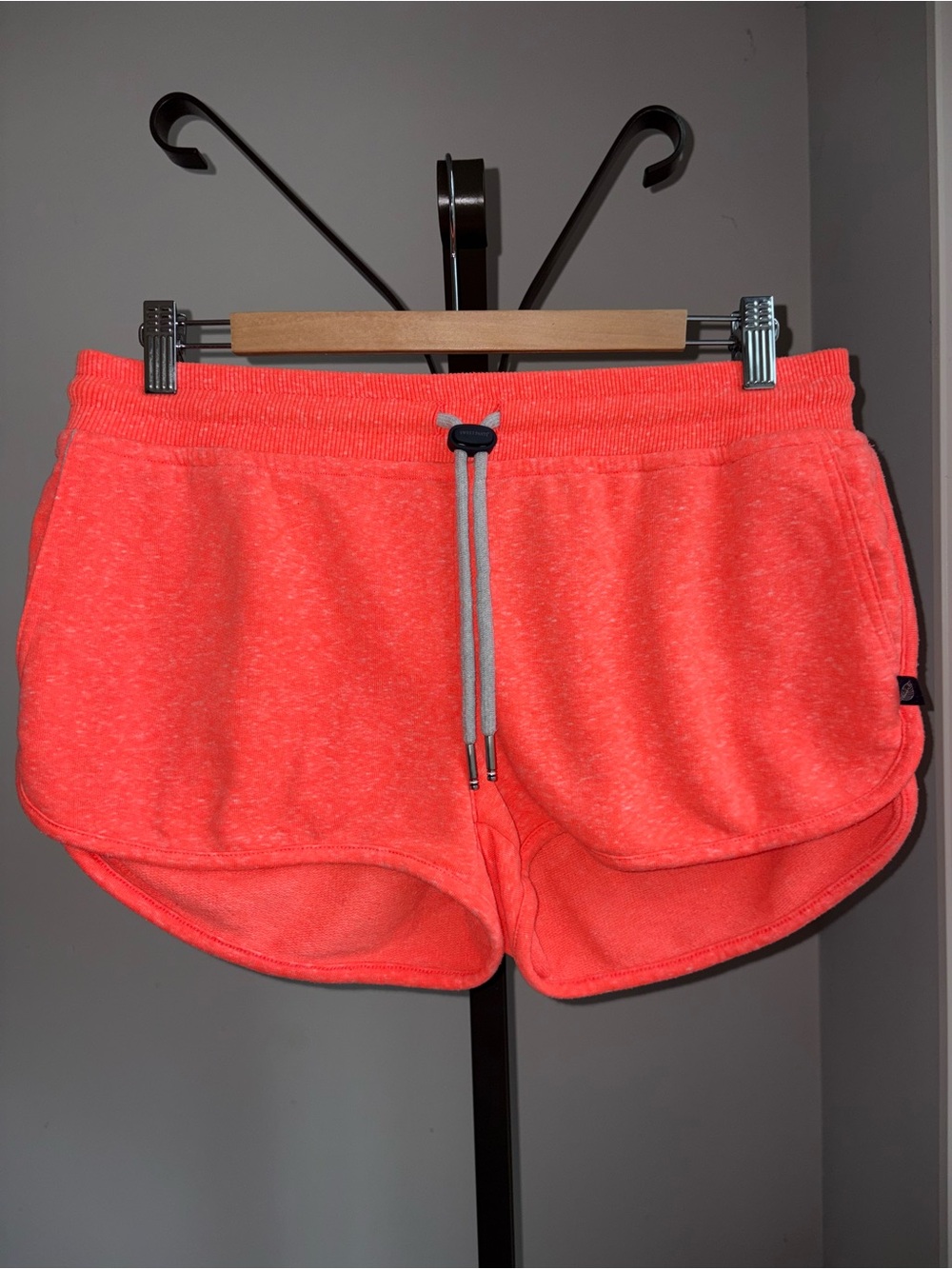 Sweet Pants Women's Neon Coral Athletic Shorts with Drawstring Waist Size Large